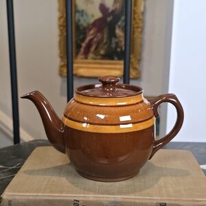Vintage Sadler Brown Betty Teapot Yellow Bands Made in Staffordshire England 70s